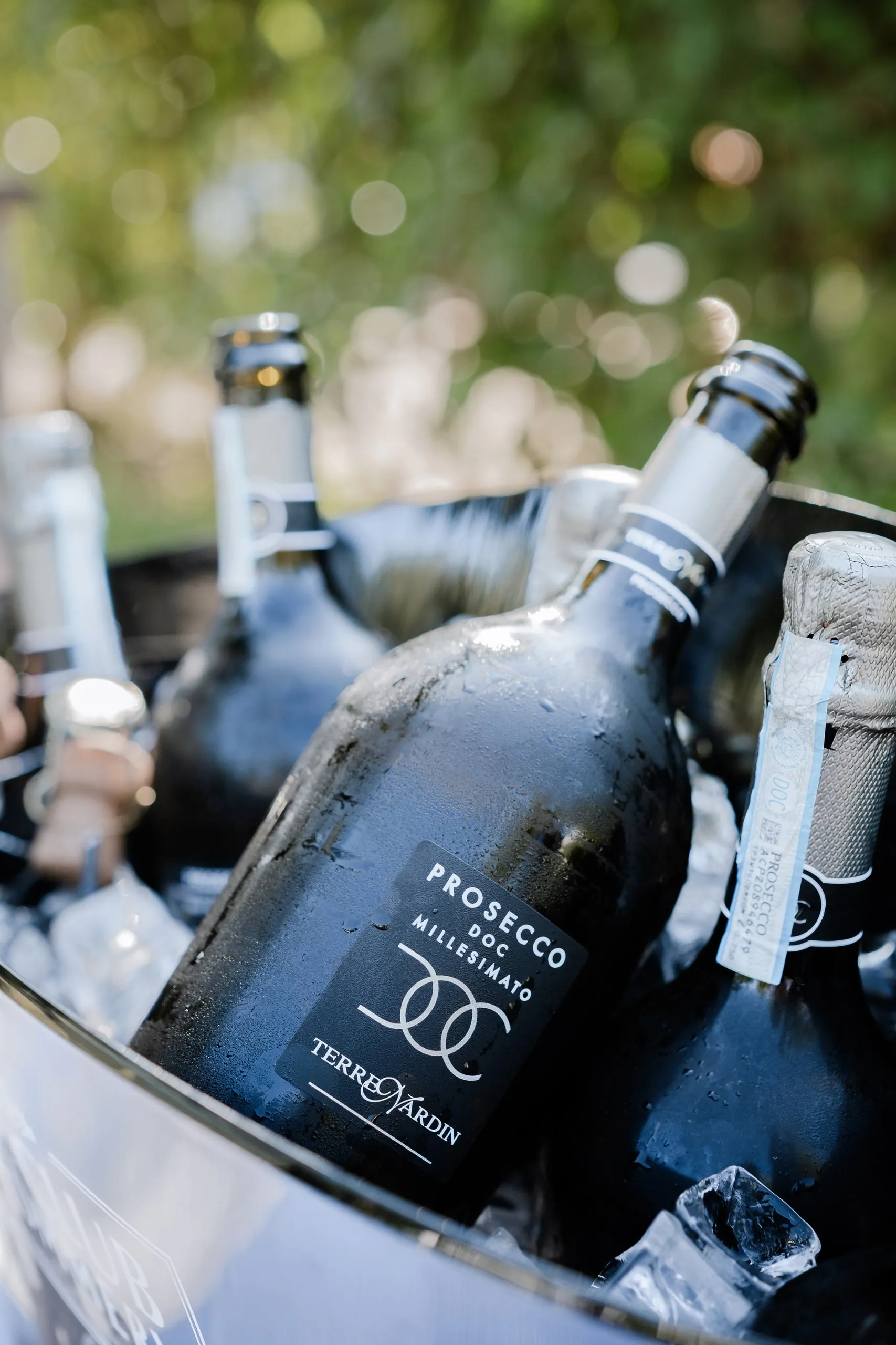 Les bouteilles de prosecco dans leur seau à glace
